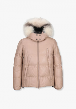 후디드리얼 퍼 트리밍 디테처블 나파 레더 다운 파카