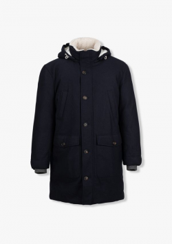 네이비 후디드 울 캐시미어 다운 패딩코트