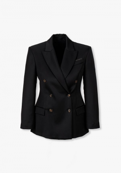 울 블랜드 스트레치 피크드 라펠 더블 블랙 자켓