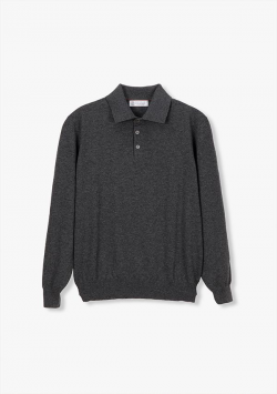 차콜 그레이 캐시미어 폴로 스웨터