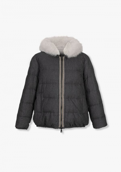 그레이 양털 트리밍 후드 리버시벌 자켓